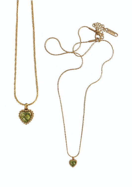 Delicate Heart Drop - Stainless Steel - Gold/Peridot Green necklace
