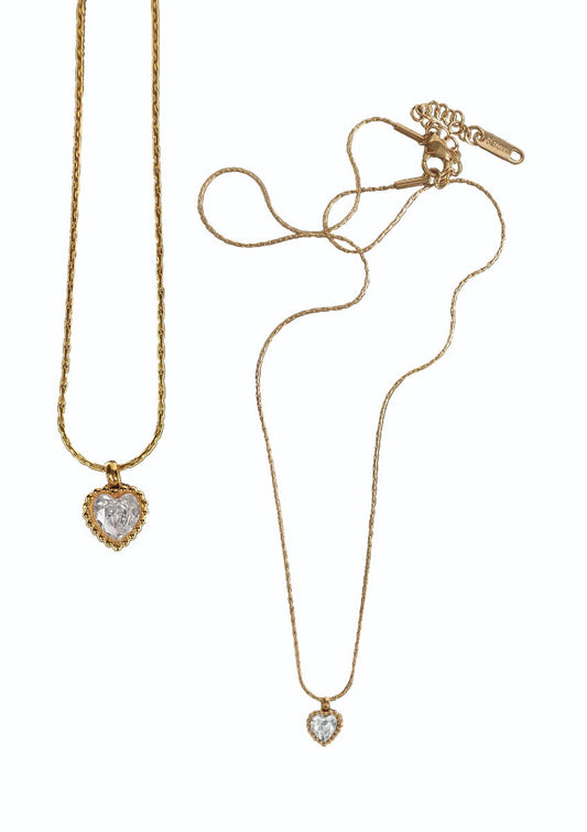Delecate Heart Drop - Stainless Steel - Gold/Clear necklace