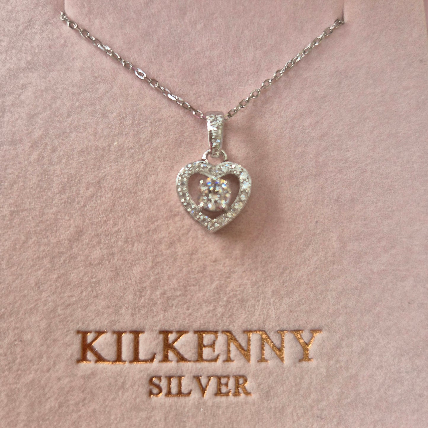 Silver necklace heart with cz stones