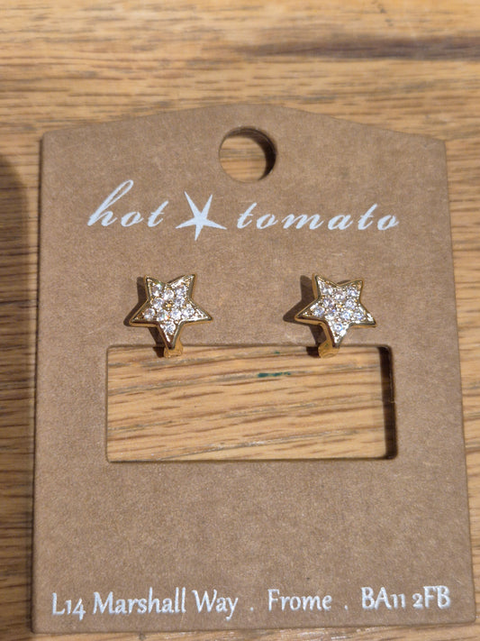 Star Clip Studs (pierced) - Gold/Clear Earrings