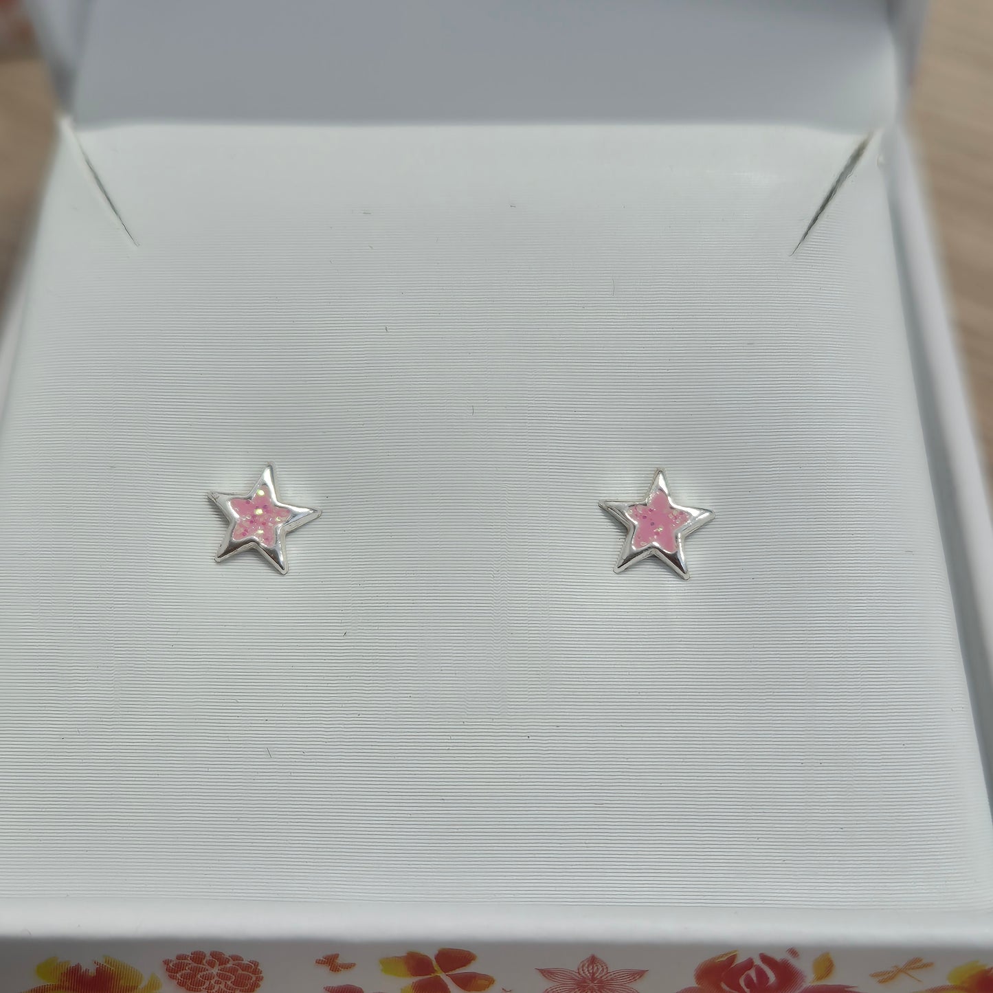 COLOURED KIDS PINK STAR EARRINGS D103