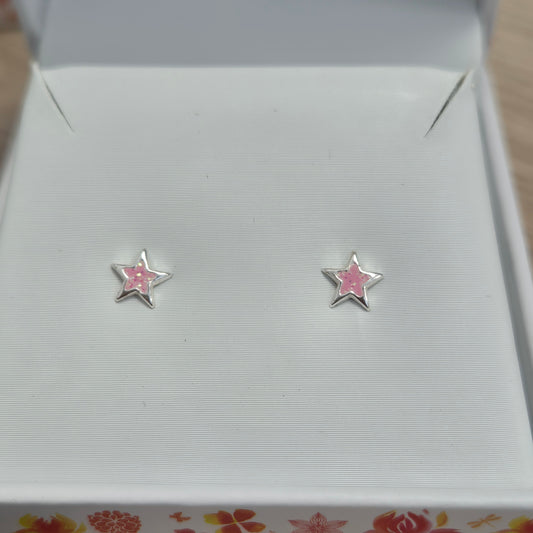 COLOURED KIDS PINK STAR EARRINGS D103