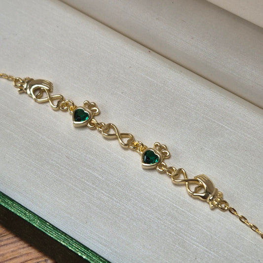 Fine claddagh bracelet with two hearts