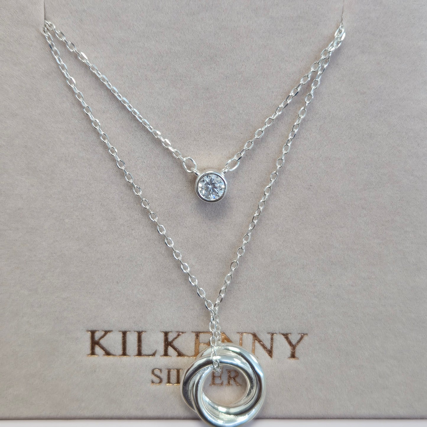 Double chain - silver twist circle with cz stone L3247