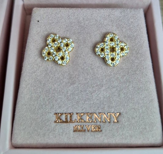 Gold four clover sparkle earring