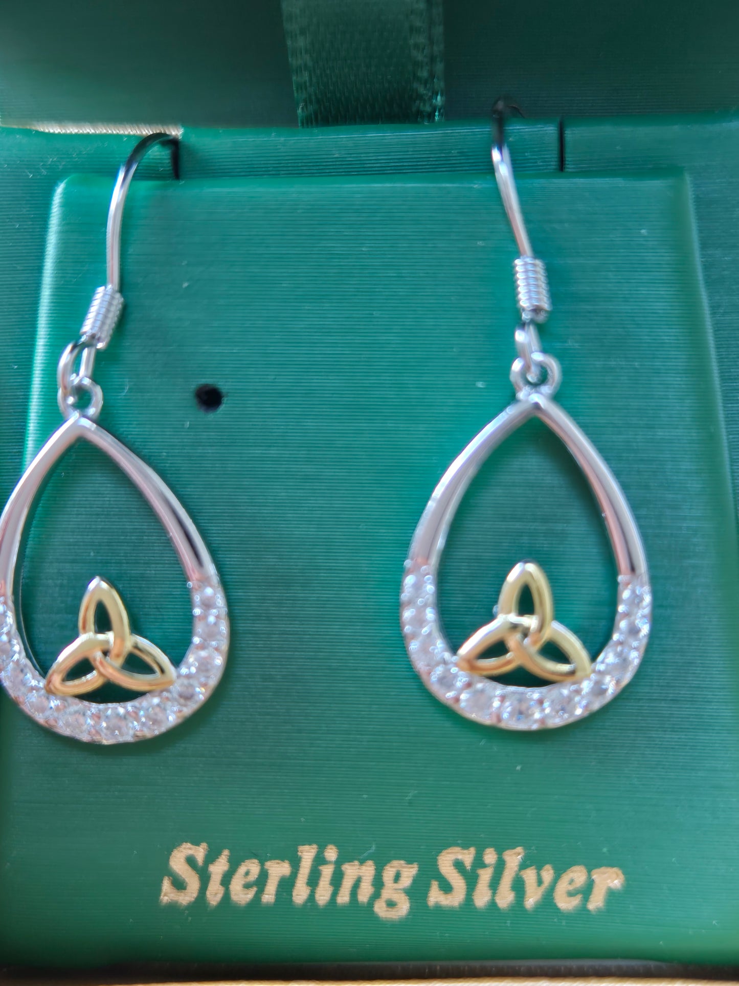 Celtic hoop drop earrings two tone CS330