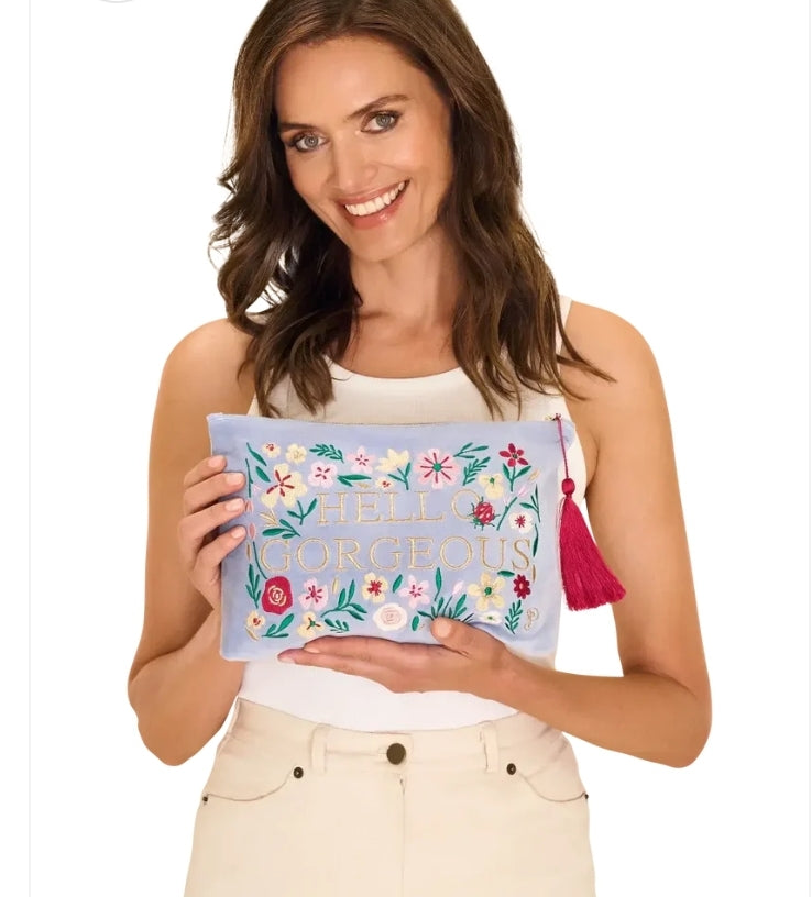 Velvet Zip Pouch - Hello Gorgeous- large