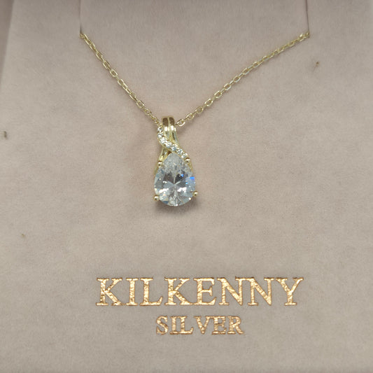 Single stone twist dimante gold necklace L3277