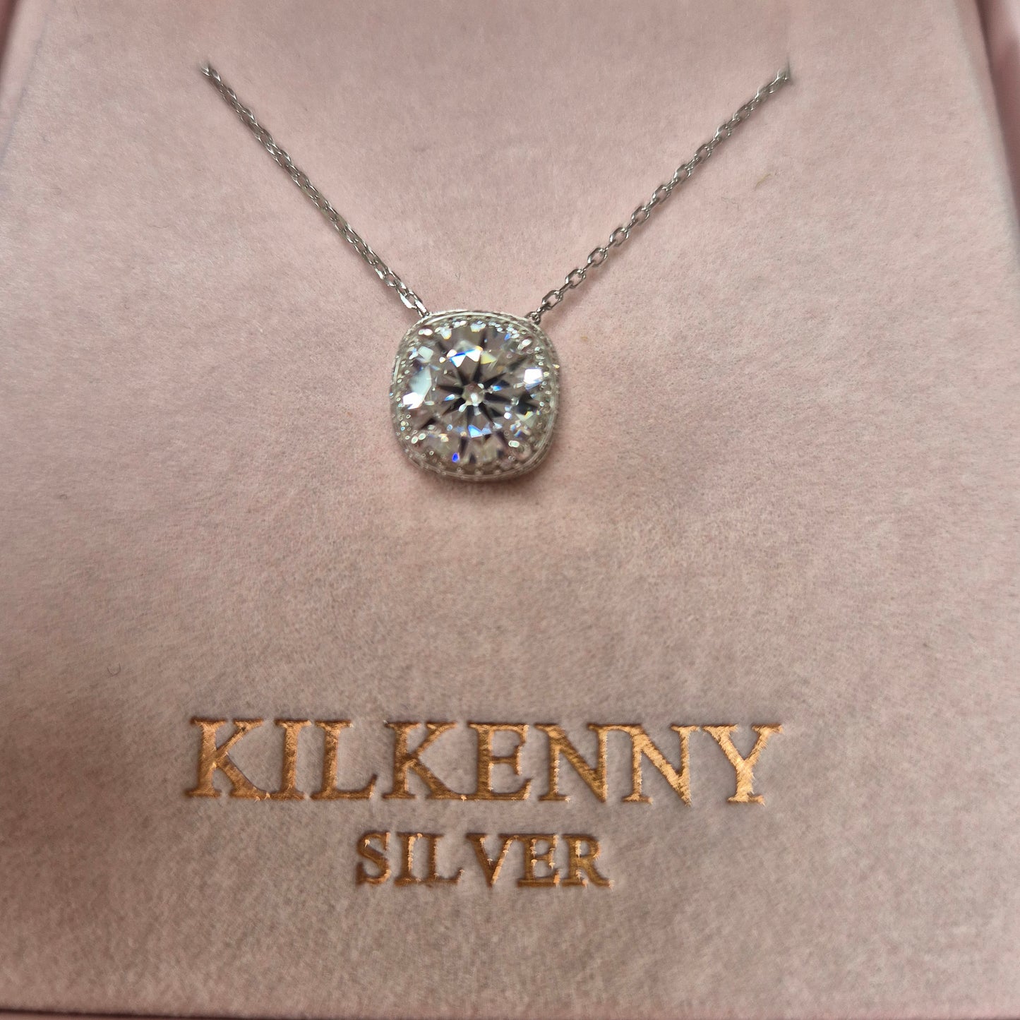 Deep set square bling stone pendant necklace