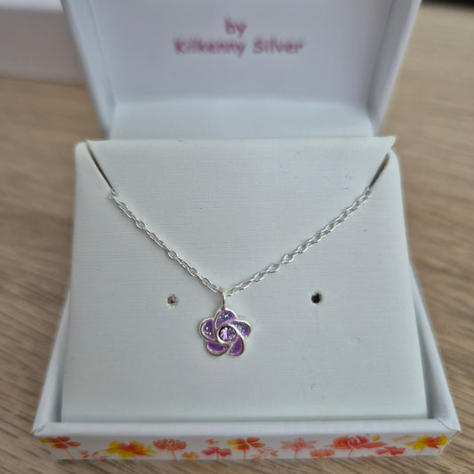 PURPLE FLOWER PENDANT NECKLACE D205