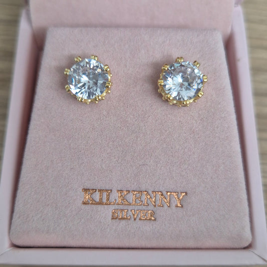 YELLOW GOLD ROUND CRYSTAL STUD EARRING