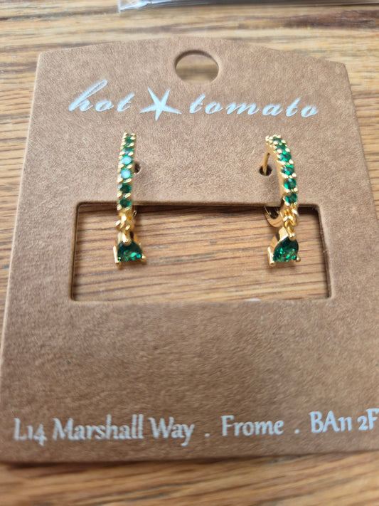 Tiny Tears drop earrings - Lincoln Green Zircon / Gold