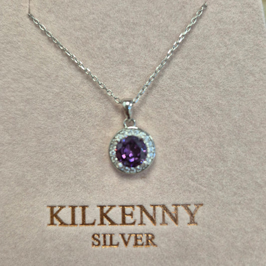 Single stone amethyst silver necklace L2410