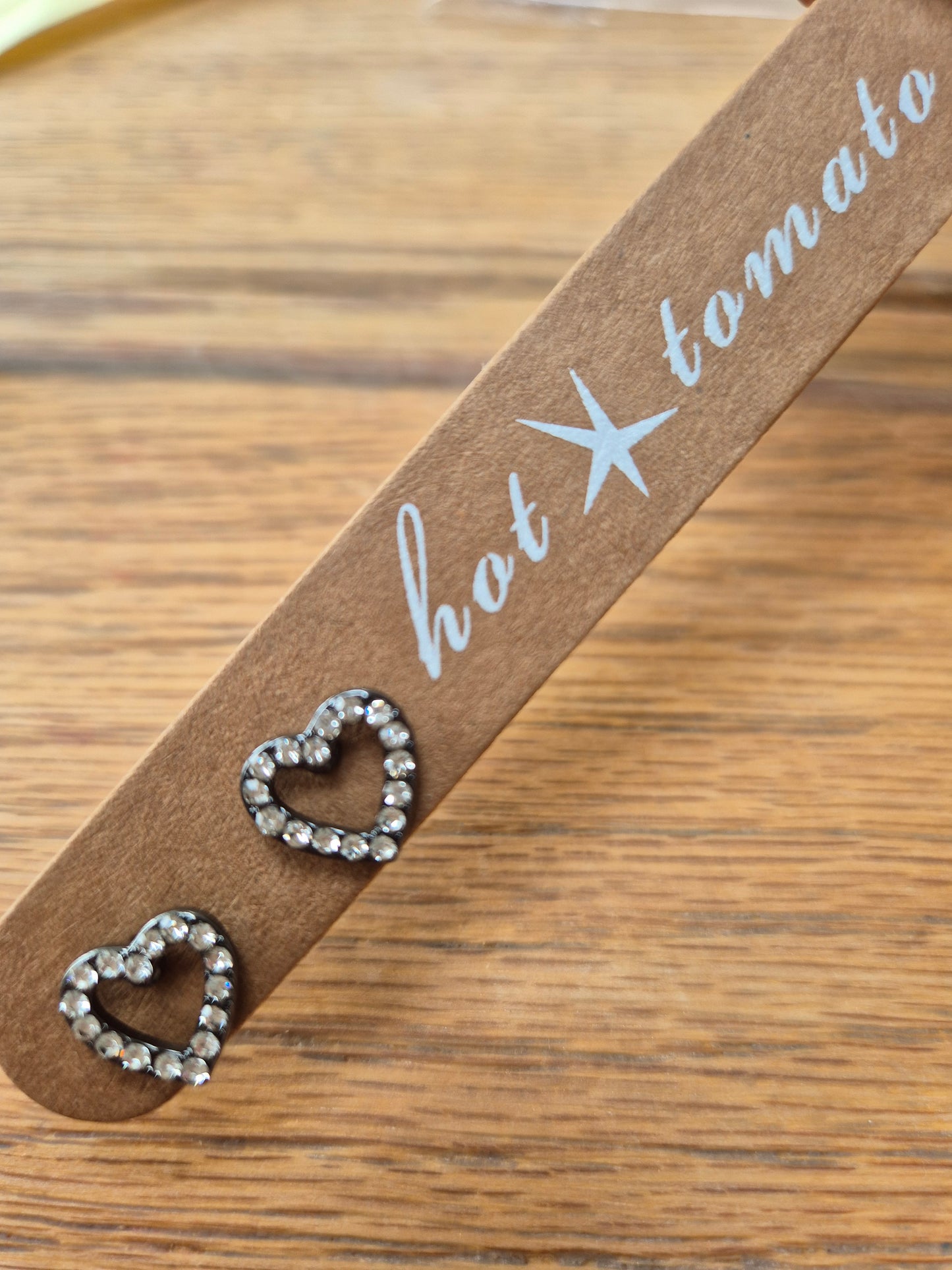 Heart crystal studs - gun metal earrings