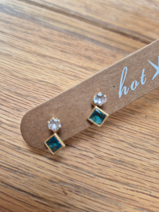 Crystal studs - with petrol stone earrings