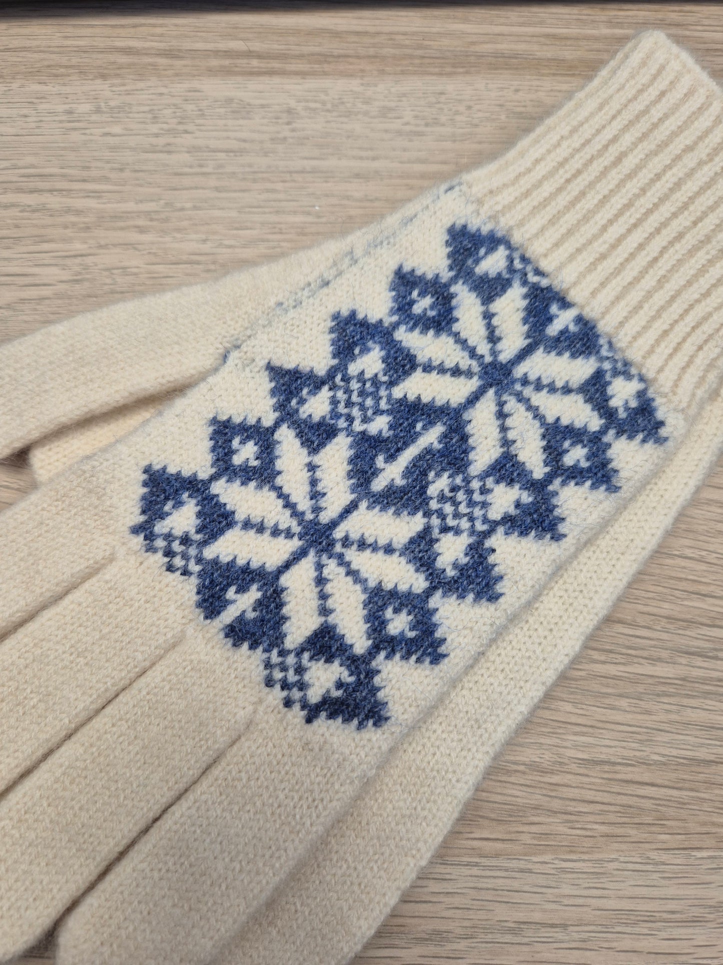 Blue and cream scandi starflower gloves
