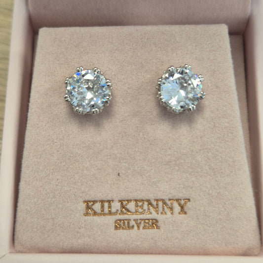 SILVER ROUND CRYSTAL STUD EARRING