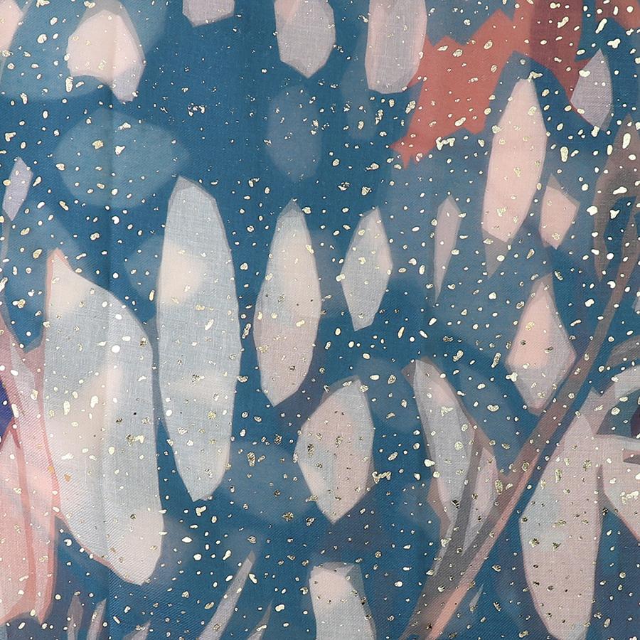 Blue and rust abstract butterfly wing metallic recycled blend scarf