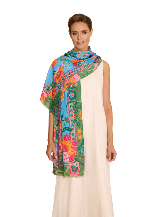 COTTON SCARF - FOLKY FLORAL - CORNFLOWER