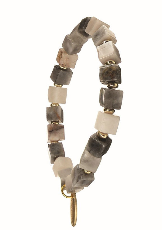 Cube Stone-Row - Elasticated - Grey Bracelet