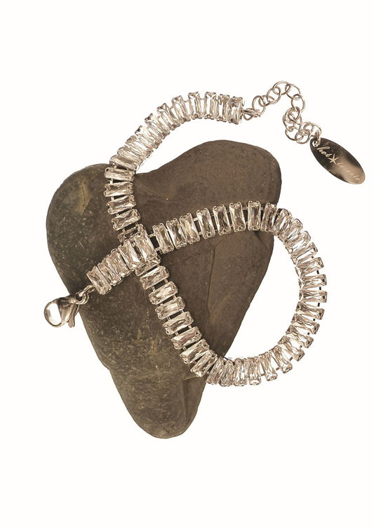 Bagutte Cut CZ W/Stainless Steel - Silver / Clear bracelet