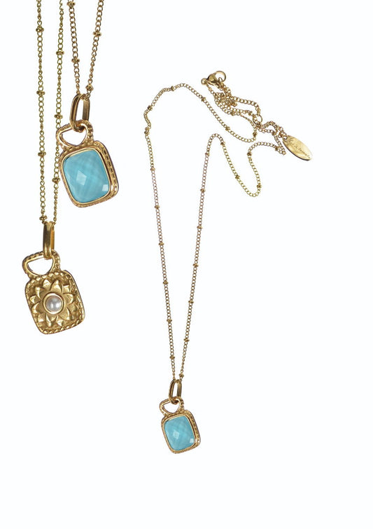 Dolly Drop - Stainless Golden / White Opal / Turquoise necklace