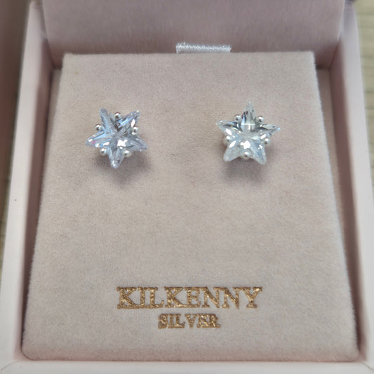 Silver Star Stud Earrings with Stone E1965