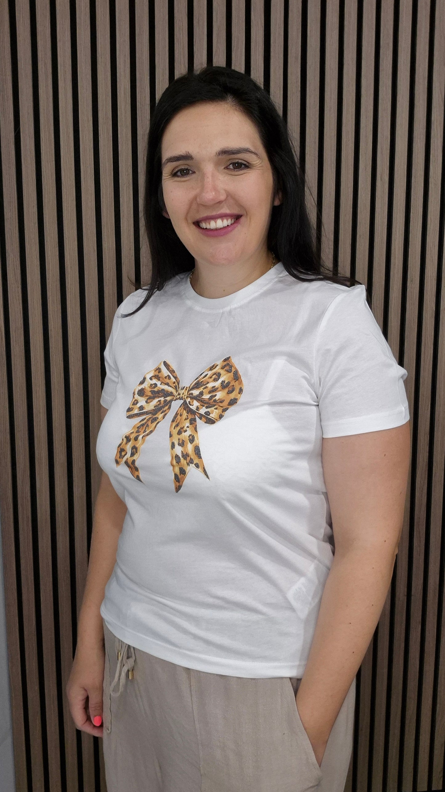 Clara white leopard print bow tshirt