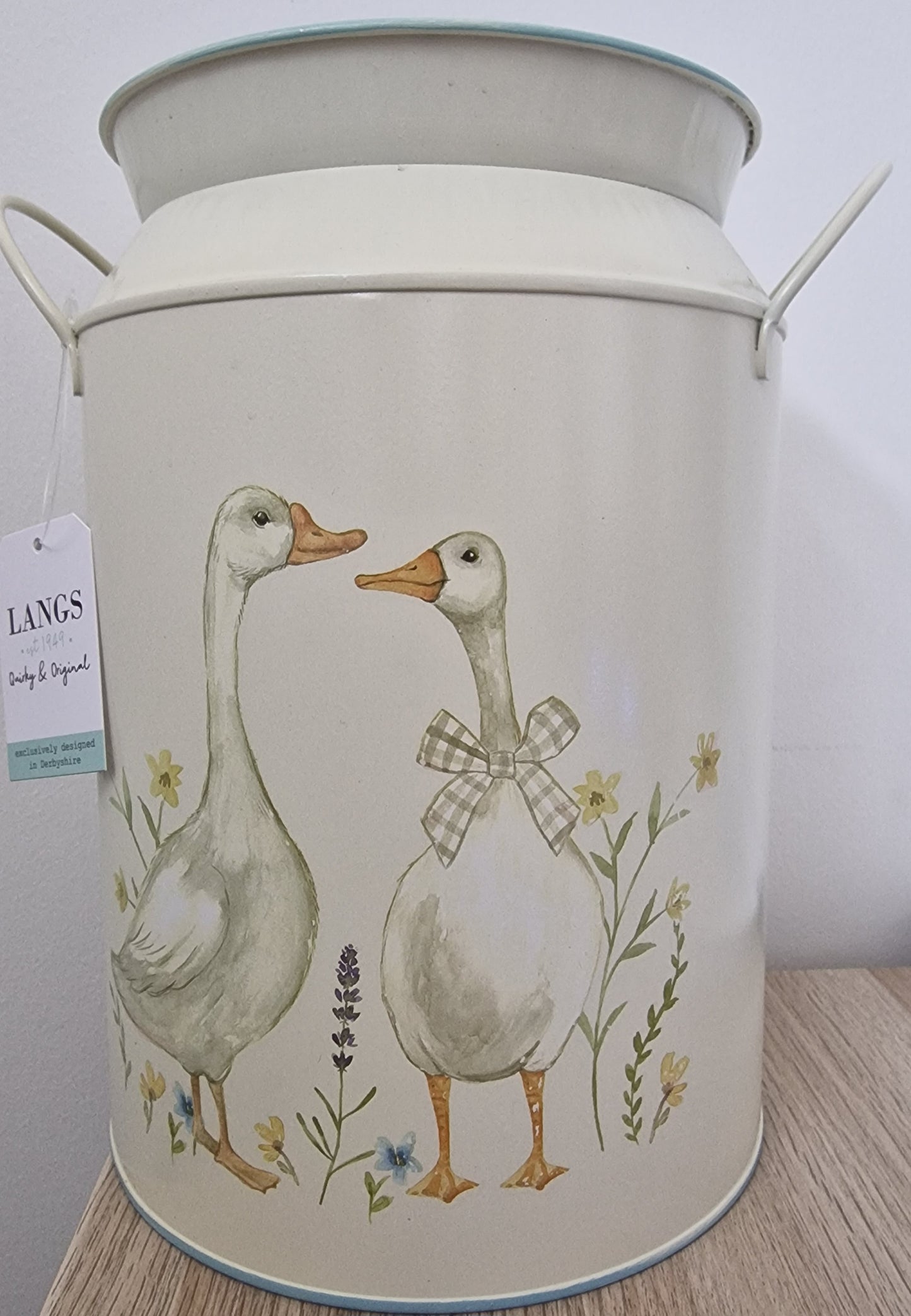 GEESE WITH FLOWERS METAL URN DECORATIVE USE ONLY