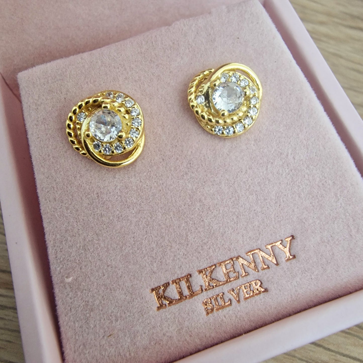 Gold twist stone stud earrings