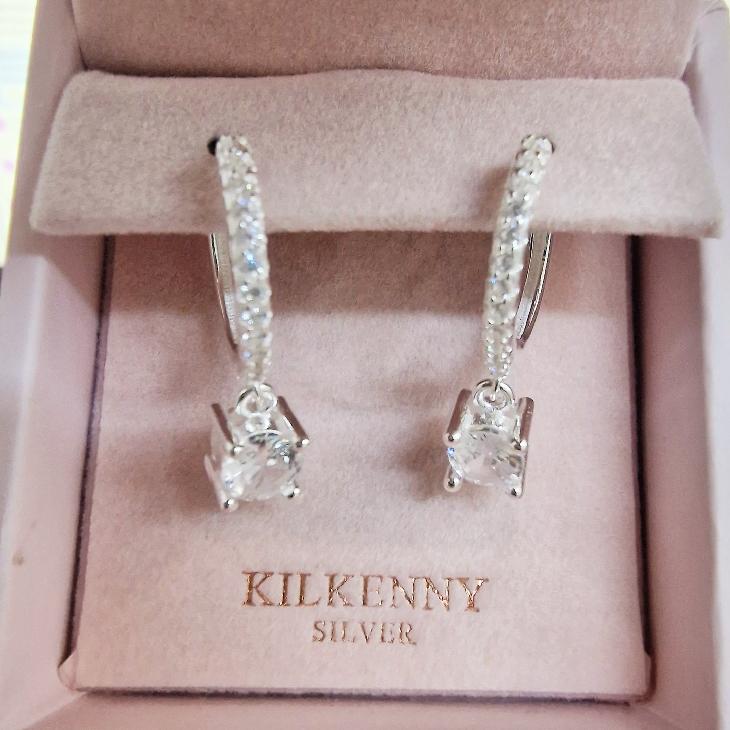 SILVER HOOP STONE DROP  EARRING E2029