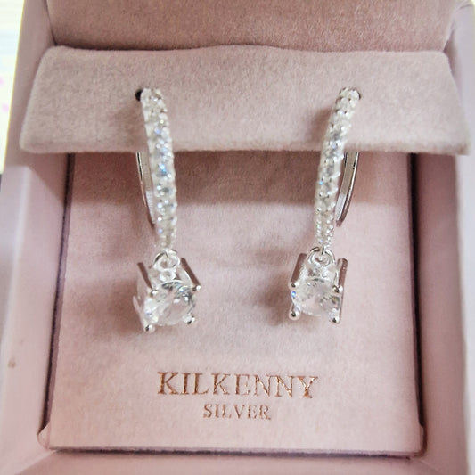 SILVER HOOP STONE DROP  EARRING E2029