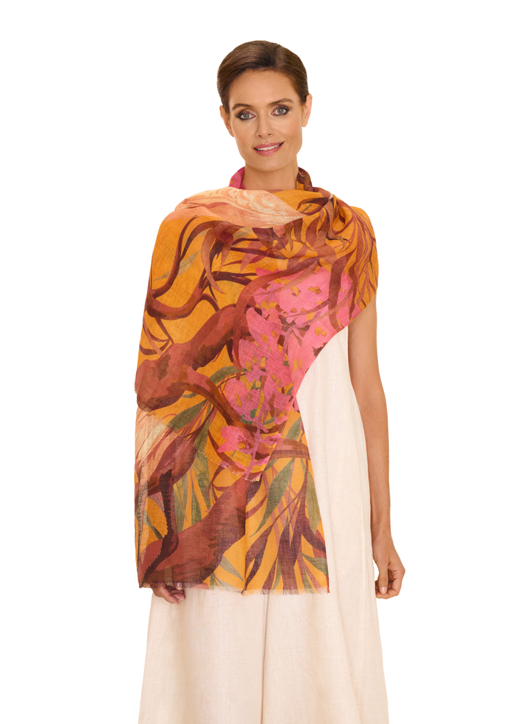 LINEN/COTTON SCARF - ORIENTAL CRANE