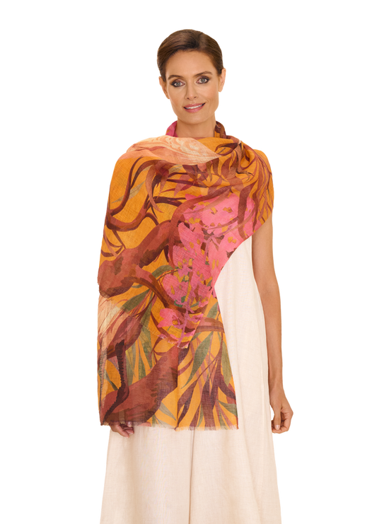 LINEN/COTTON SCARF - ORIENTAL CRANE