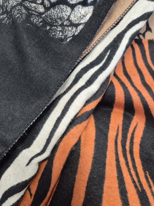 Orange beige and grey animal pattern scarf