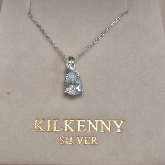 Single stone twist dimante silver necklace L3277