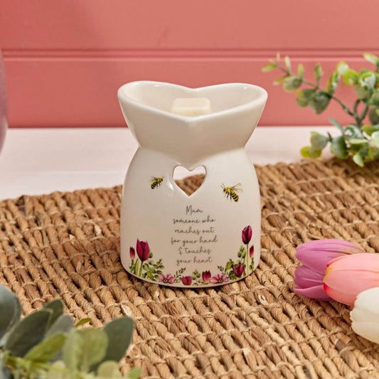 FLORAL CERAMIC HEART SHAPED MUM WHO TOUCHES YOUR HEART BURNER