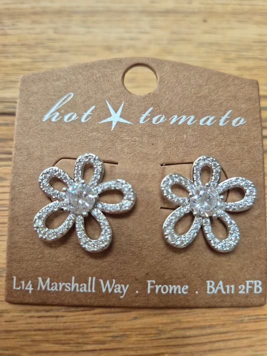 Flower Glamour Studs Earring Silver