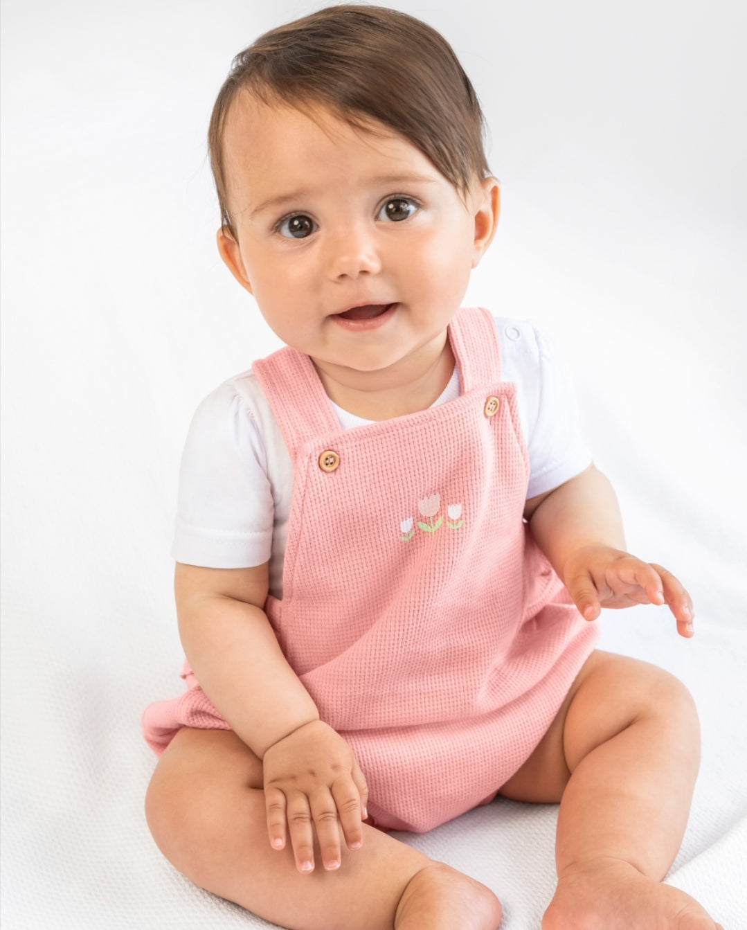 Coral tulip romper and white top girls 2 piece set