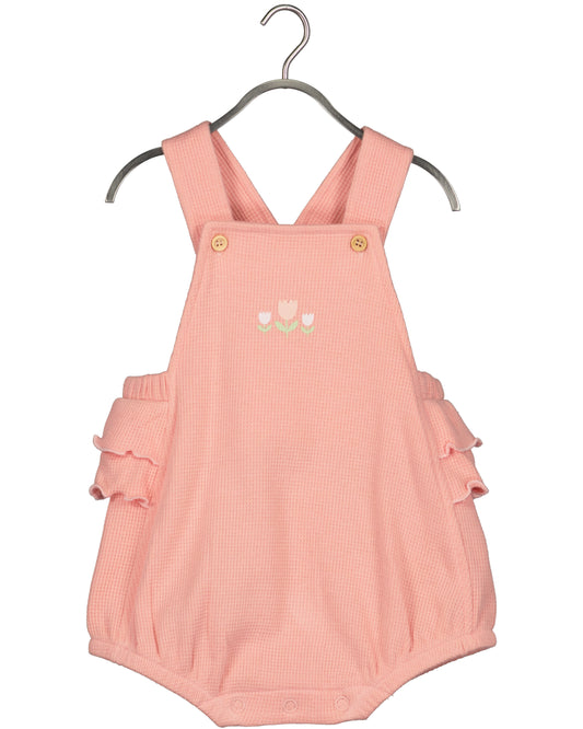 Coral tulip romper and white top girls 2 piece set