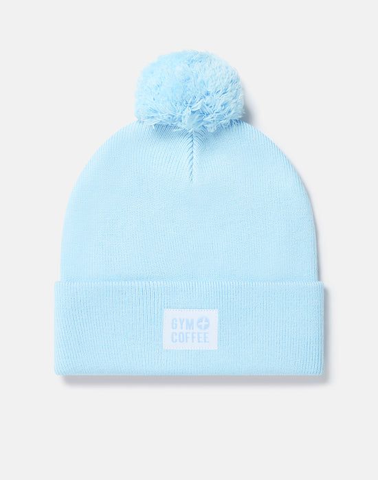 Knit Bobble Beanie in Baby Blue