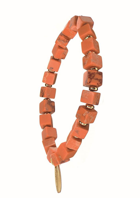 Cube Stone-Row - Elasticated - Tangerine Bracelet
