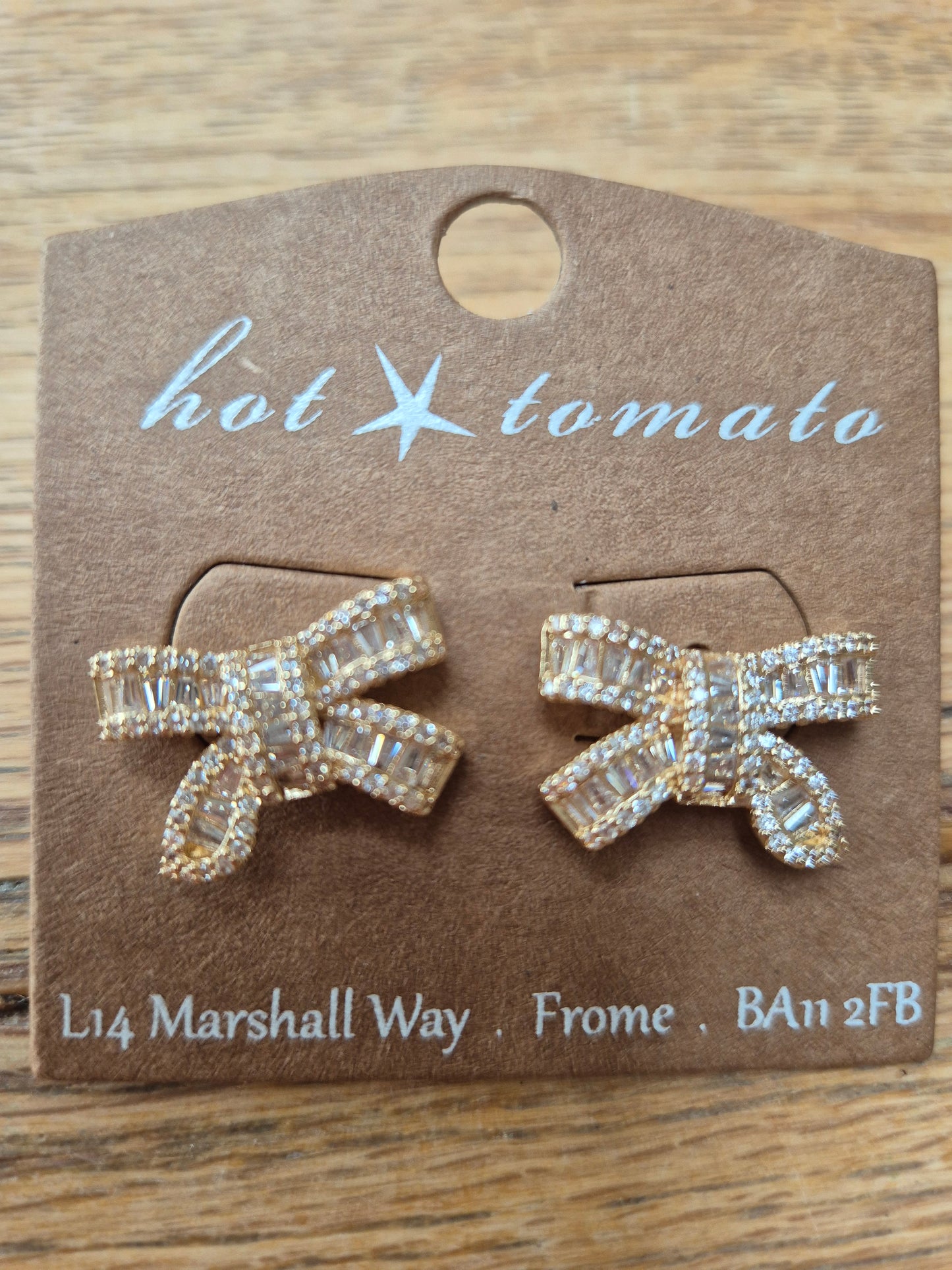Beautuful Baguette Set Bow Stud Earrings - Gold/Clear