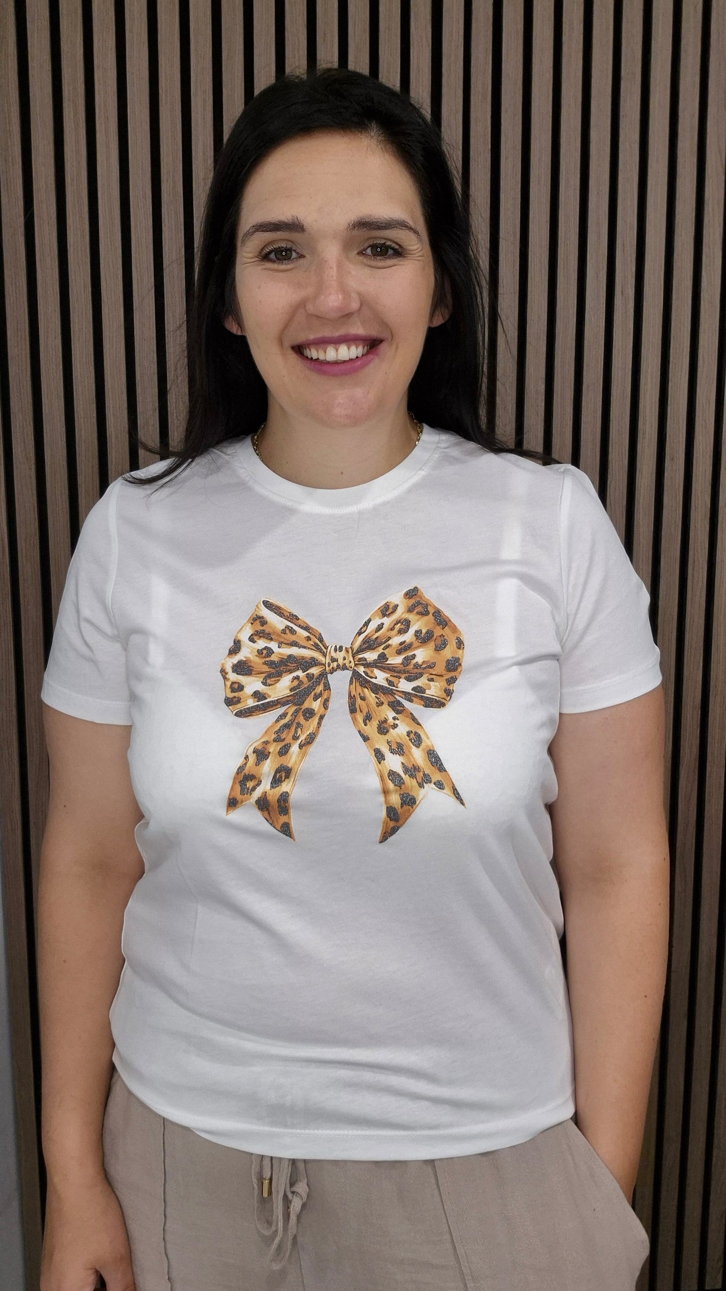 Clara white leopard print bow tshirt