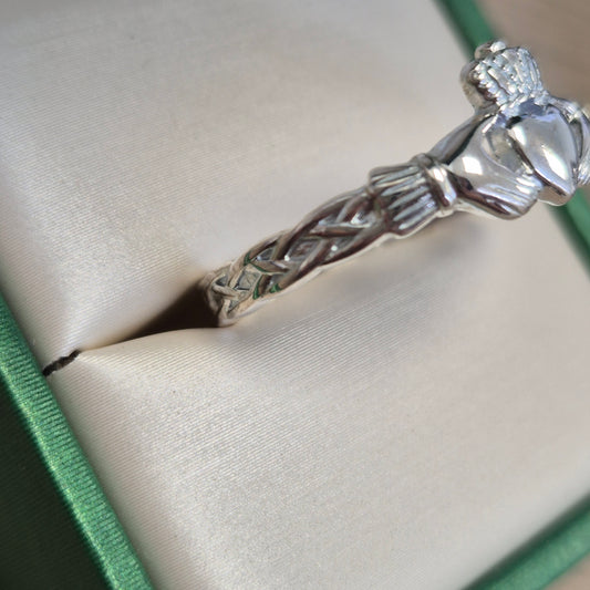 Celtic Claddagh Ring with band detail R287