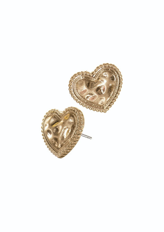 Textured Heart Studs - Worn Gold
