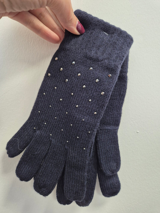 Navy embellished gloves