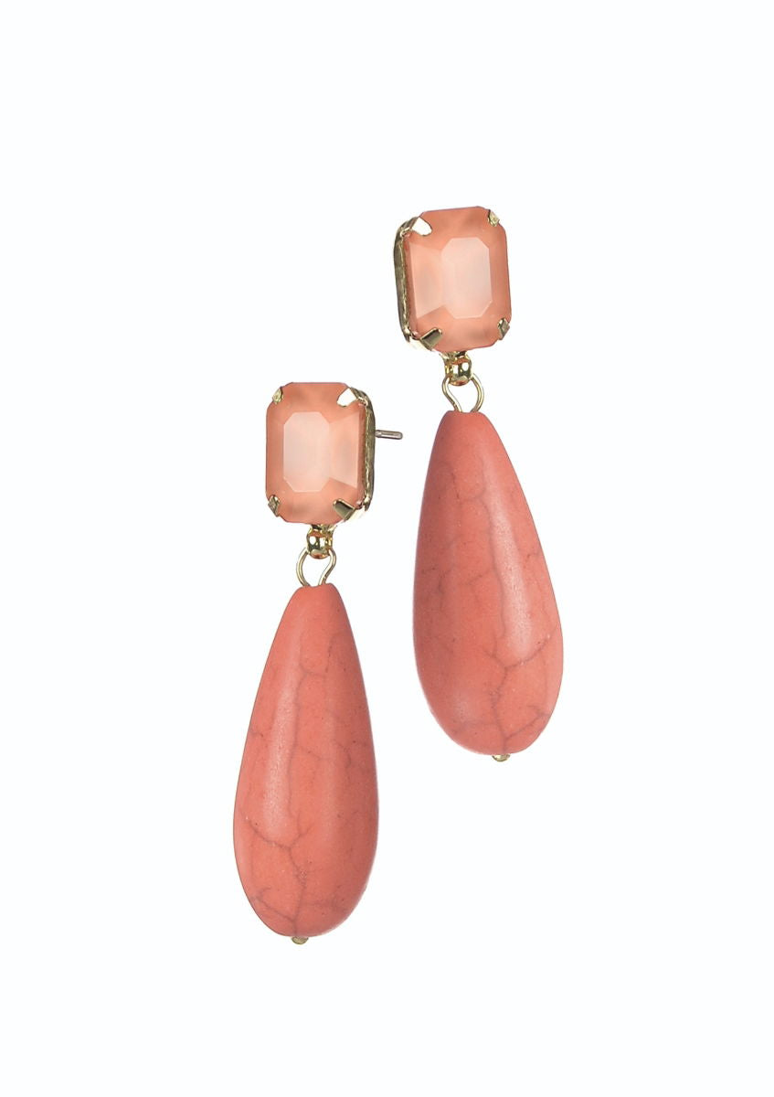 Stone Teardrop Raku Style - Coral earring HU182