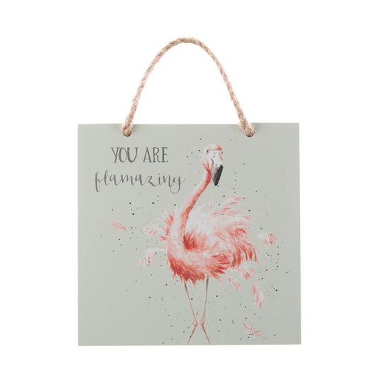 PRETTY IN PINK' FLAMINGO WOODEN PLAQUE