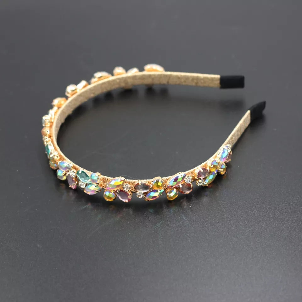 Gold wrapped multi pastel rhinestone hair band